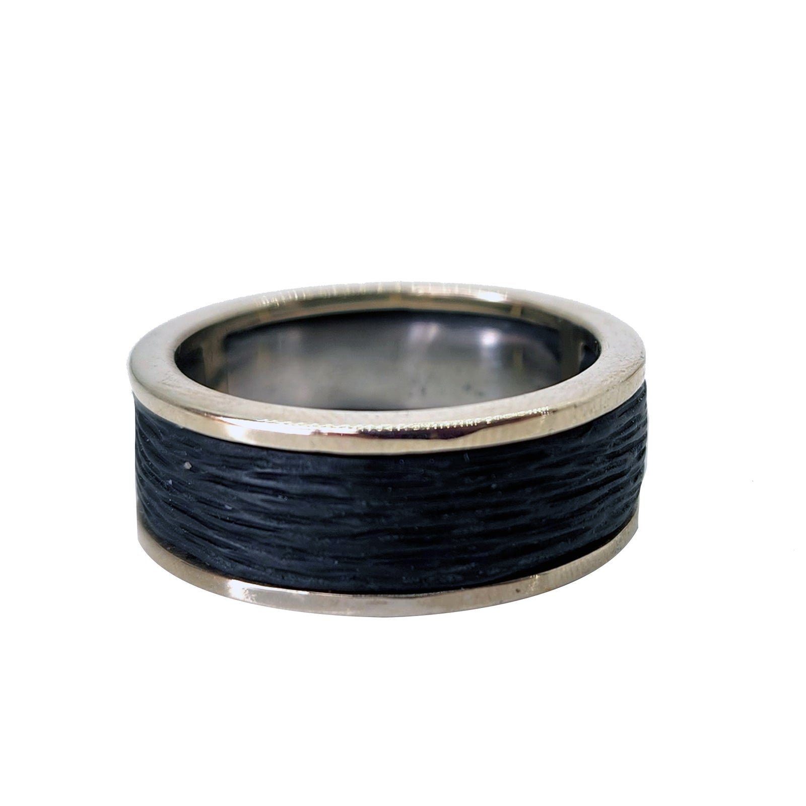 Pebble Heavy Wide Band with White Gold Rails