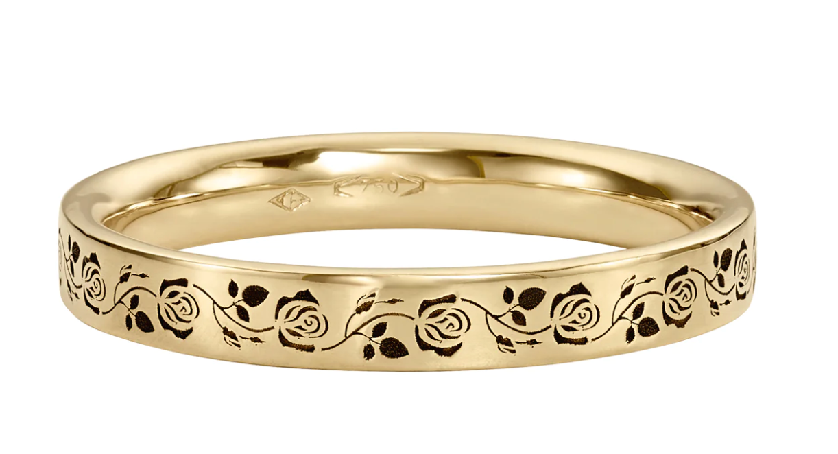 Black Rose Engraved + Gold Ring