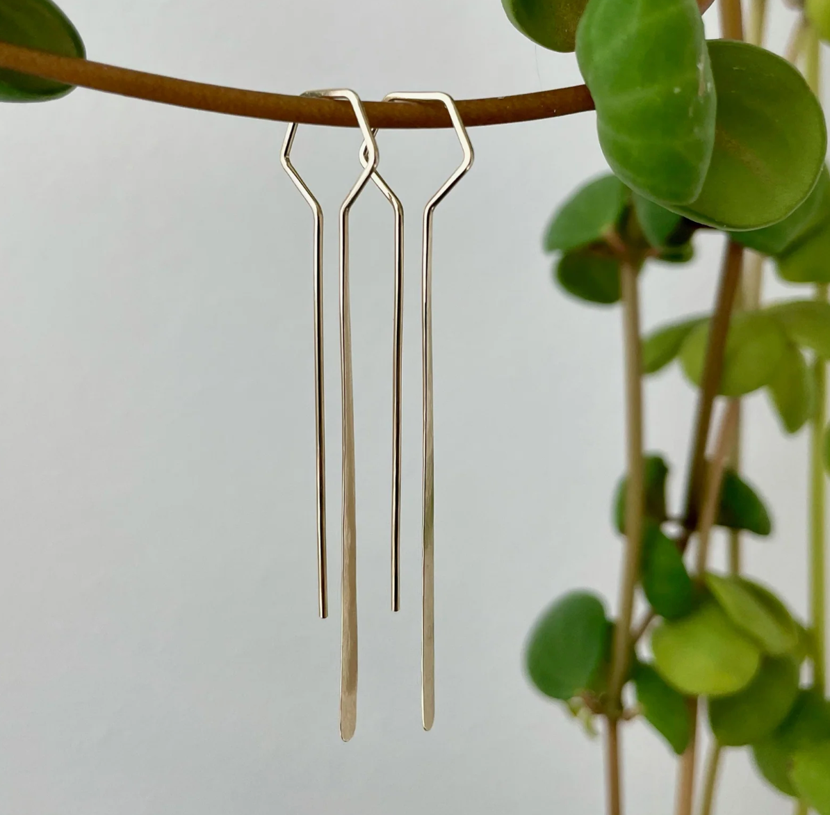 Long + Hexagon Earrings (Yellow Gold)