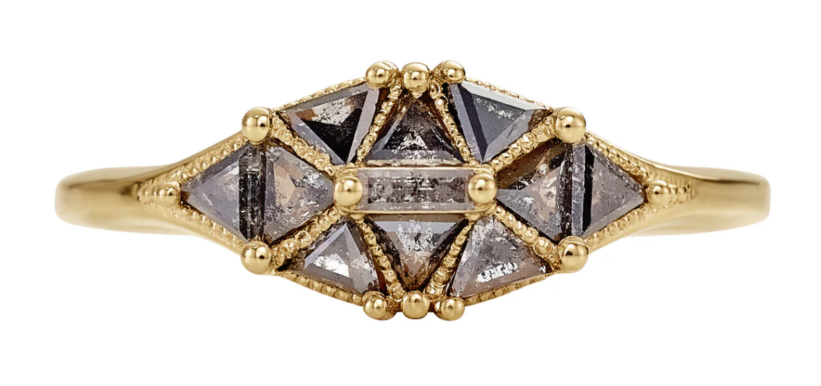 Salt and Pepper Diamond + Dome Ring