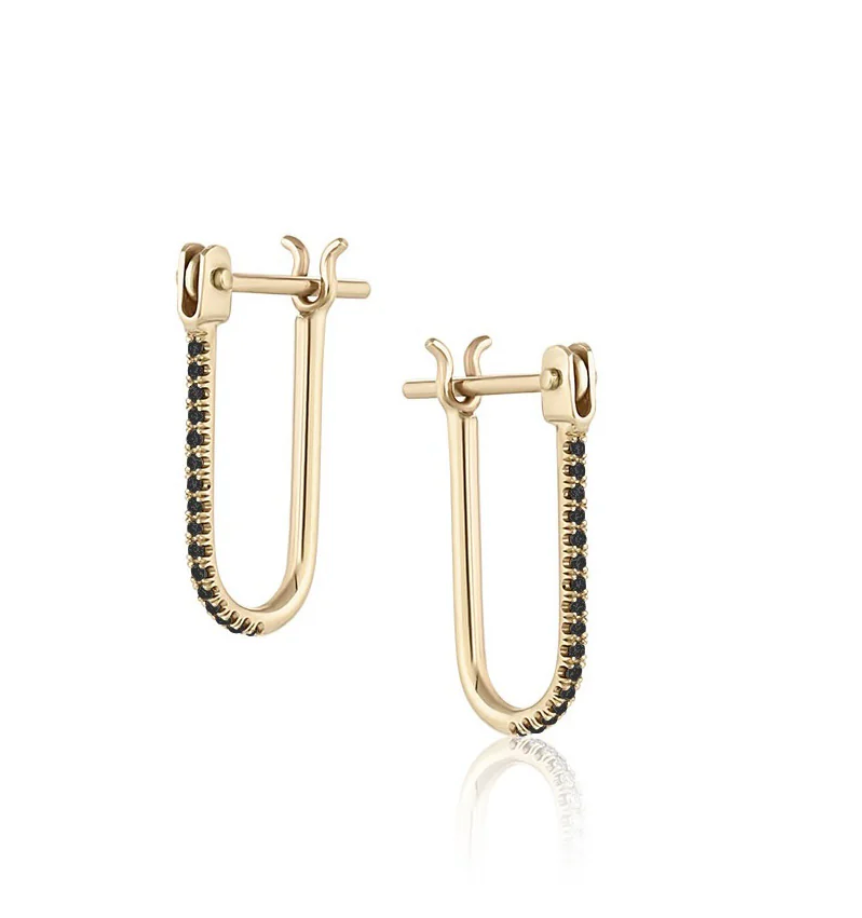 Pave Half Latch Earrings + Black Diamonds