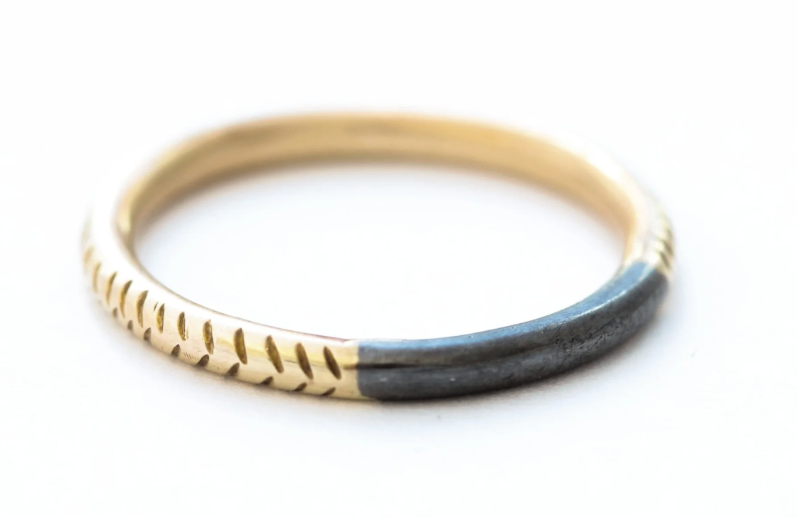 Textured Gold + Oxidized Sliver Stacking Ring