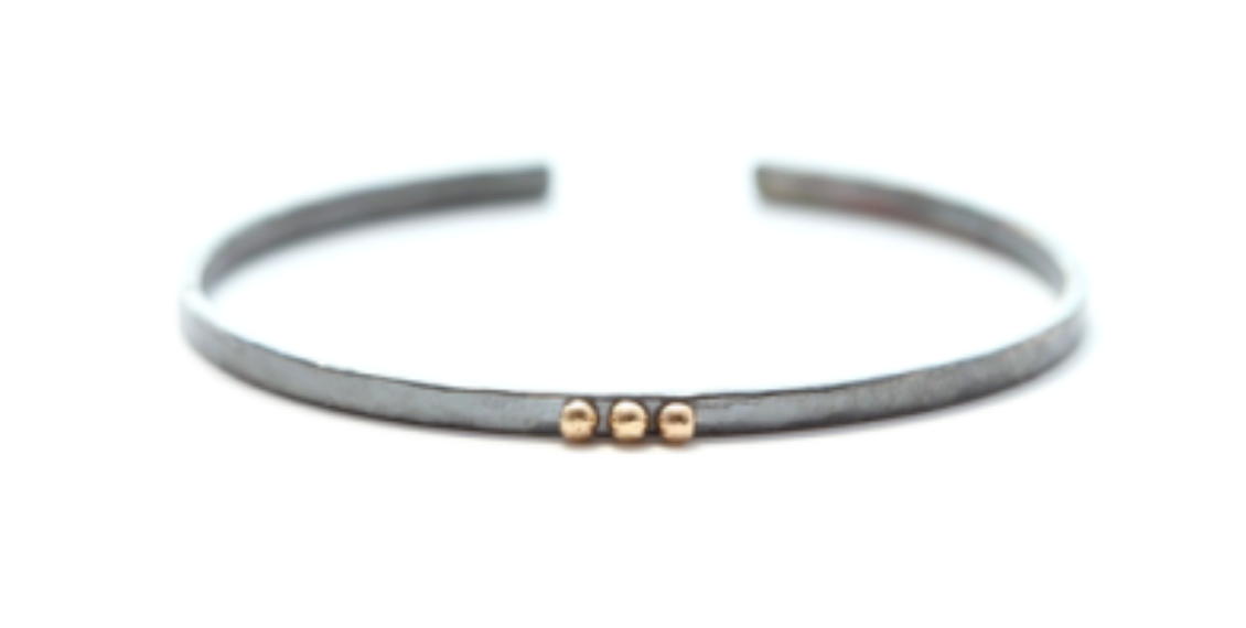 Oxidized Silver + 5 Gold Ball Bangle