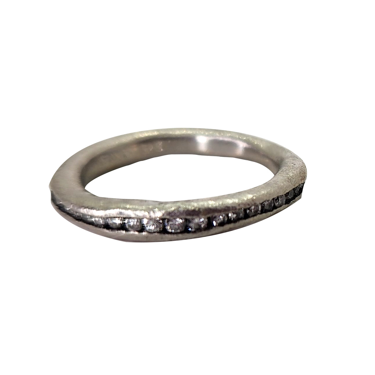 Platinum Irregular Channel Ring with Diamonds