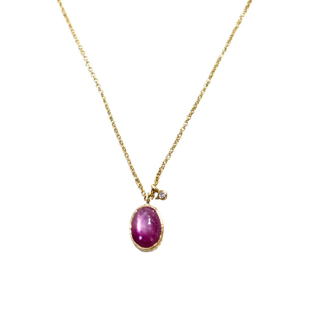 Oval Star Ruby + Diamond Drop Necklace