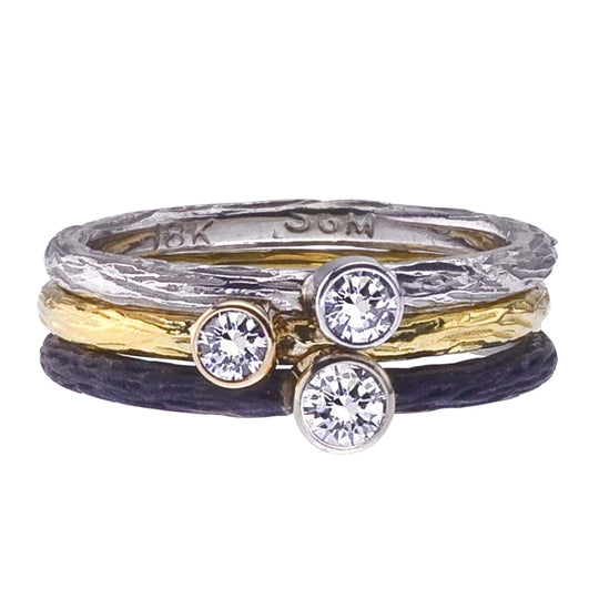 Pebble Stacking Ring + Diamond + 18k Yellow Gold
