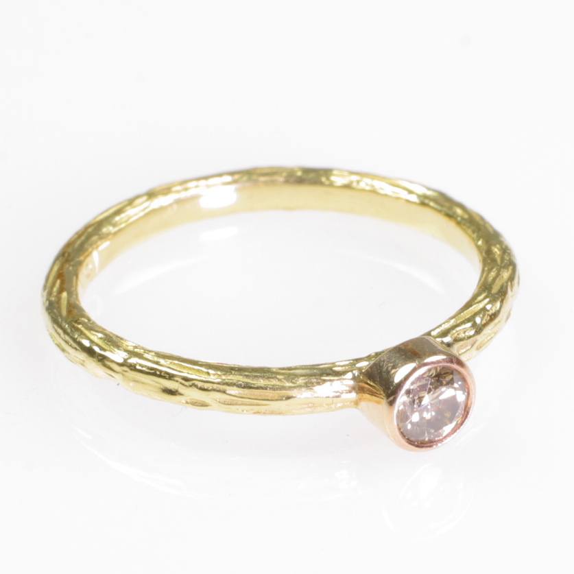 Pebble Stacking Ring + Diamond + 18k Yellow Gold