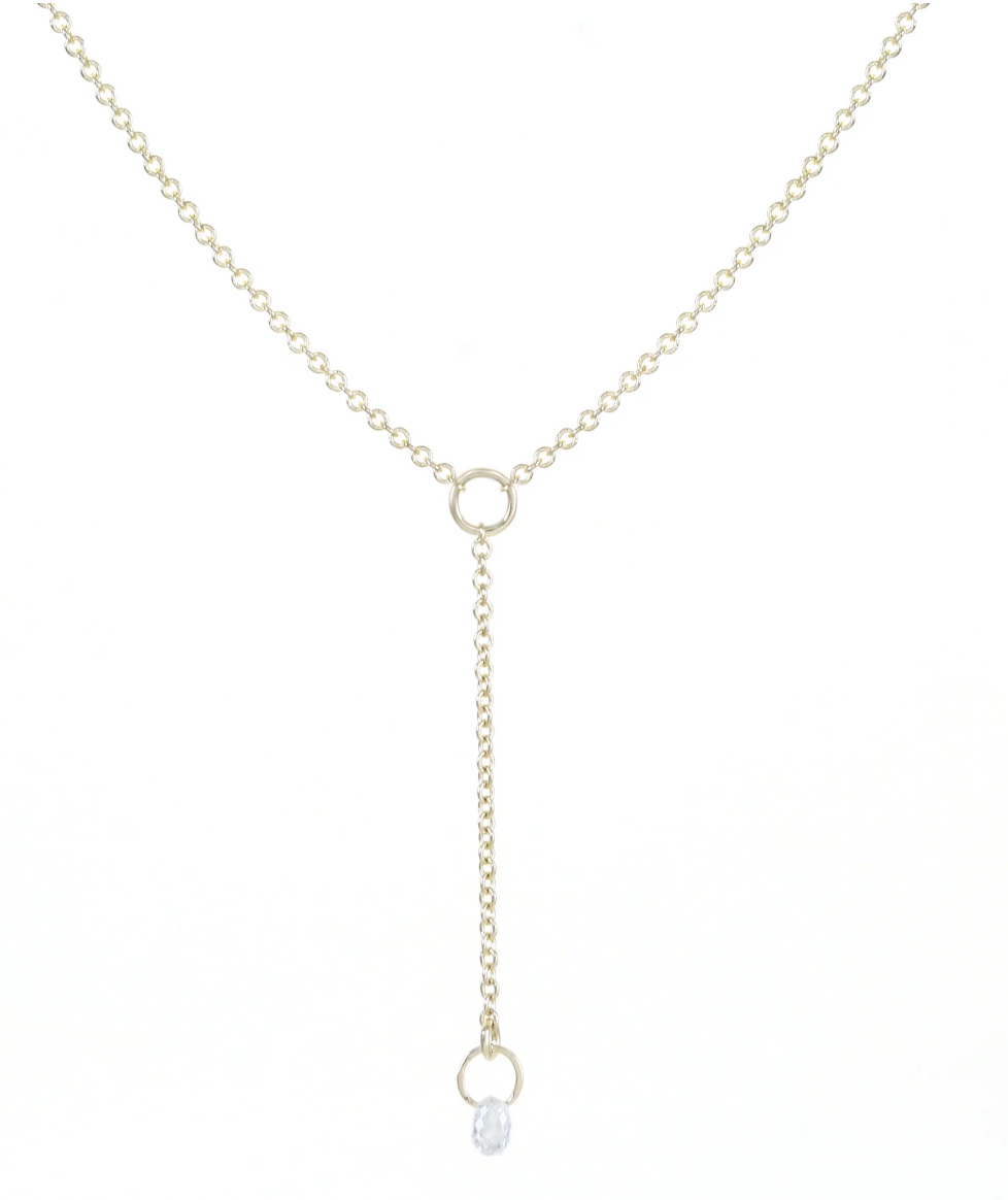 Stationed Briolette + Diamond Drop Necklace