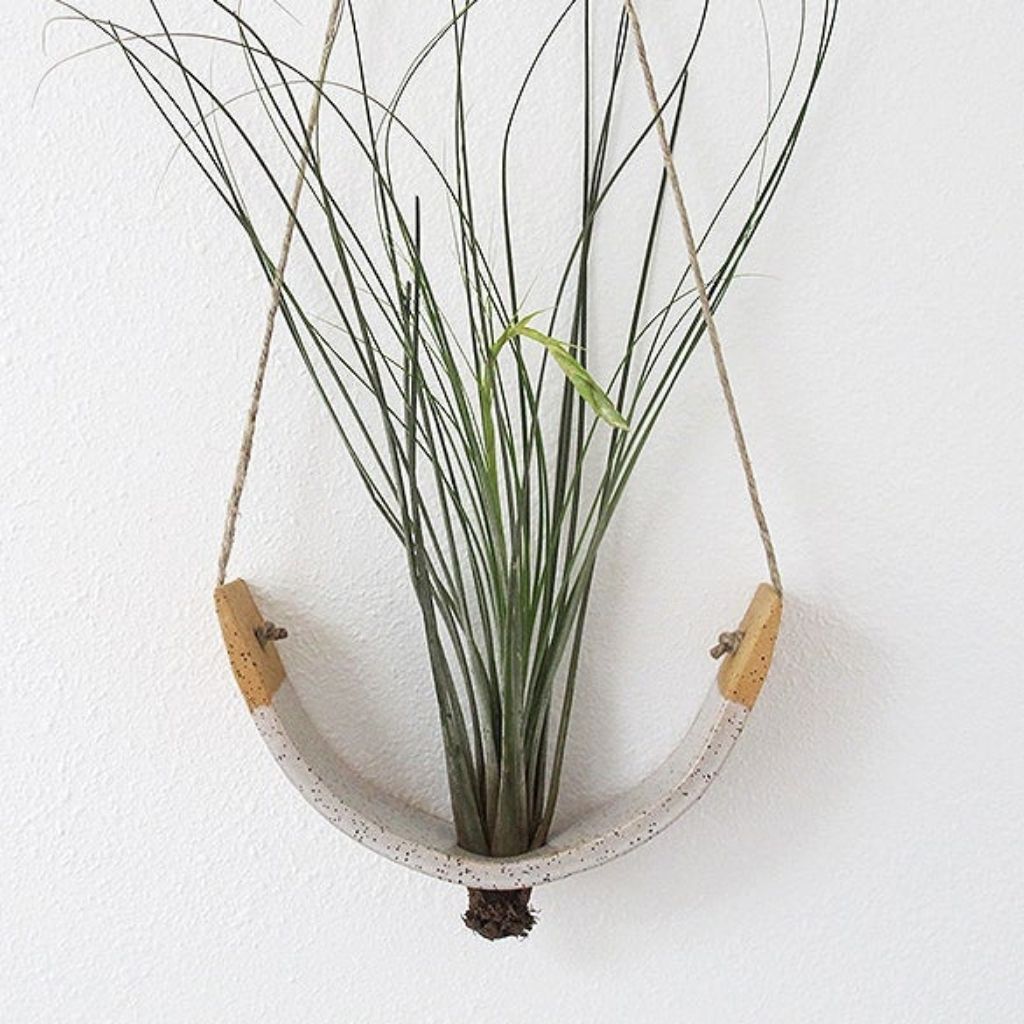 Hanging Ceramic Air Plant Cradle + Speckled White + Large