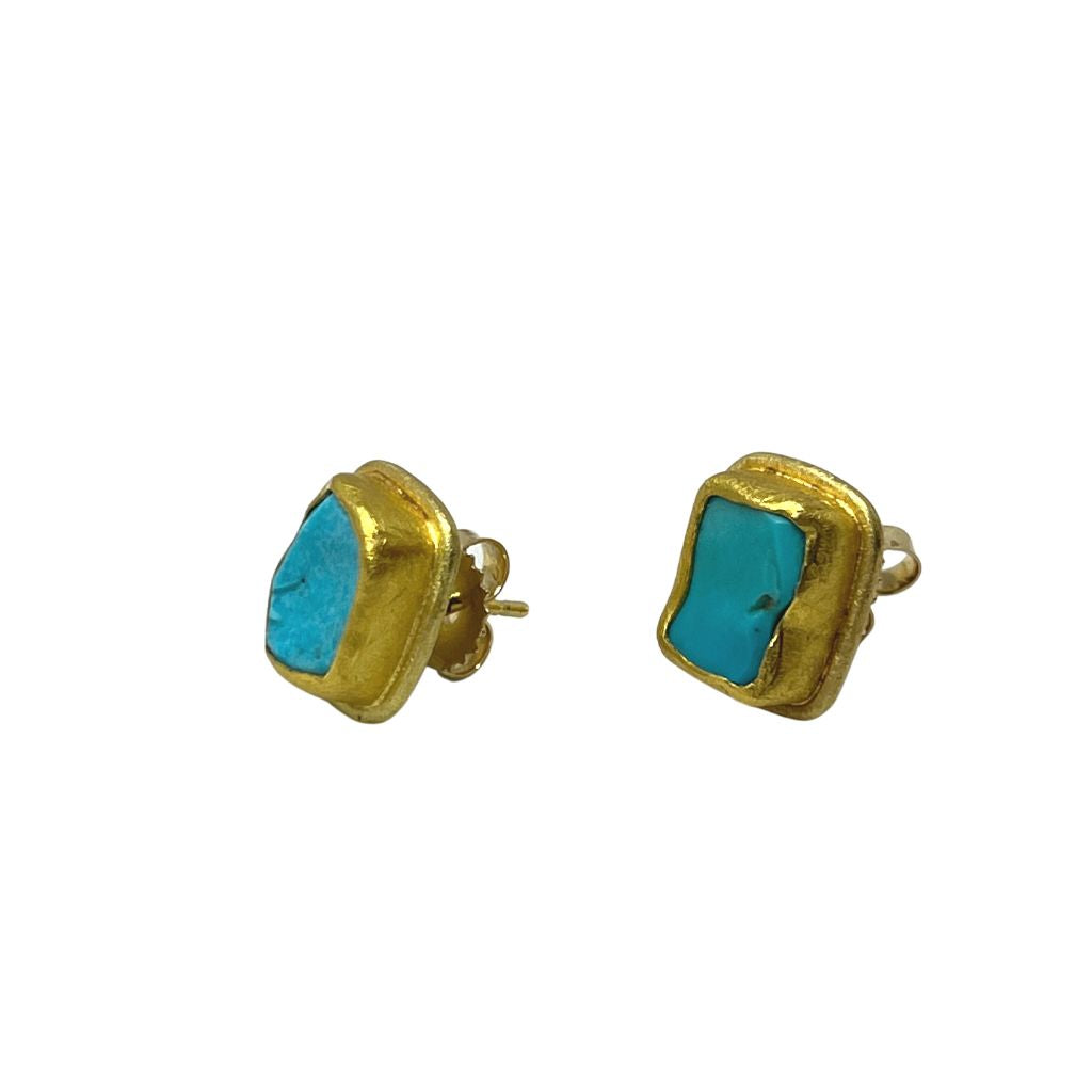 Rough Cut Turquoise + Gold Earrings