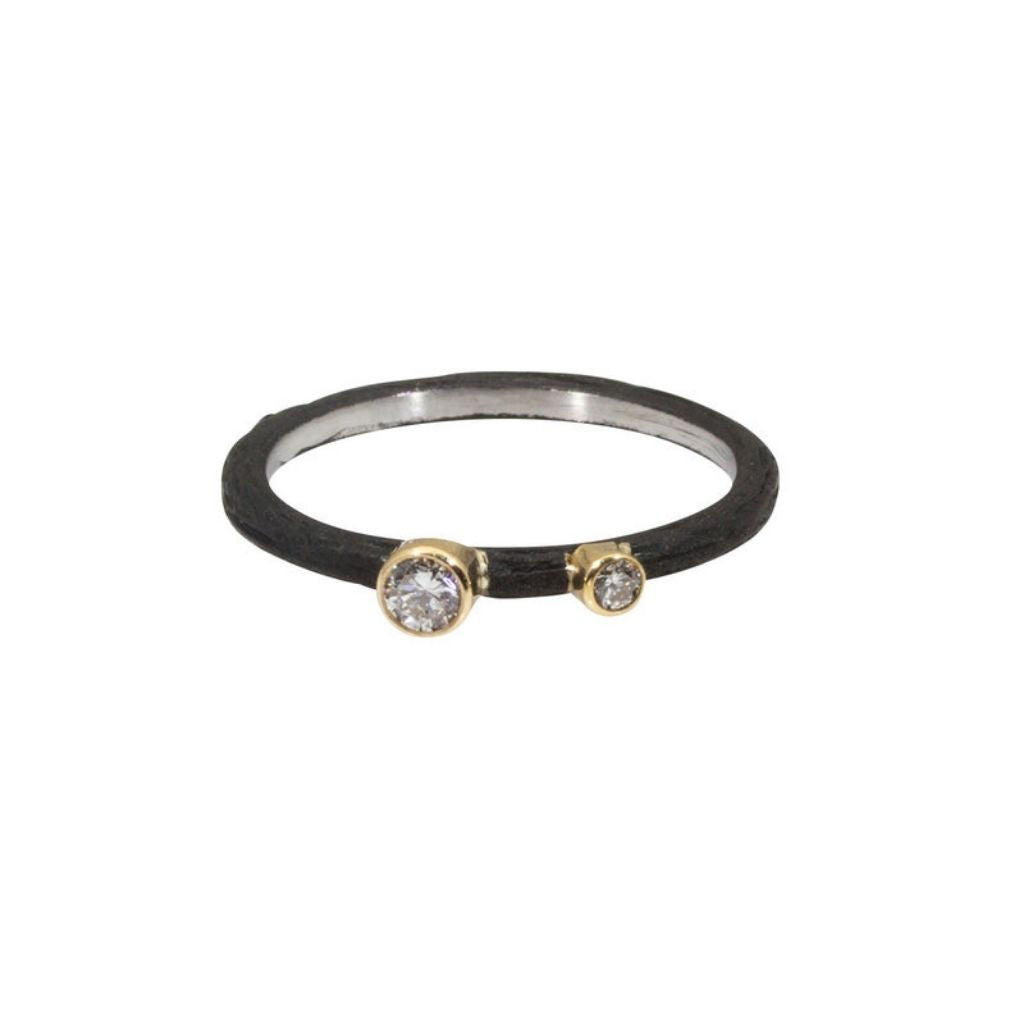 Pebble Stacking Ring + 2 White Diamonds