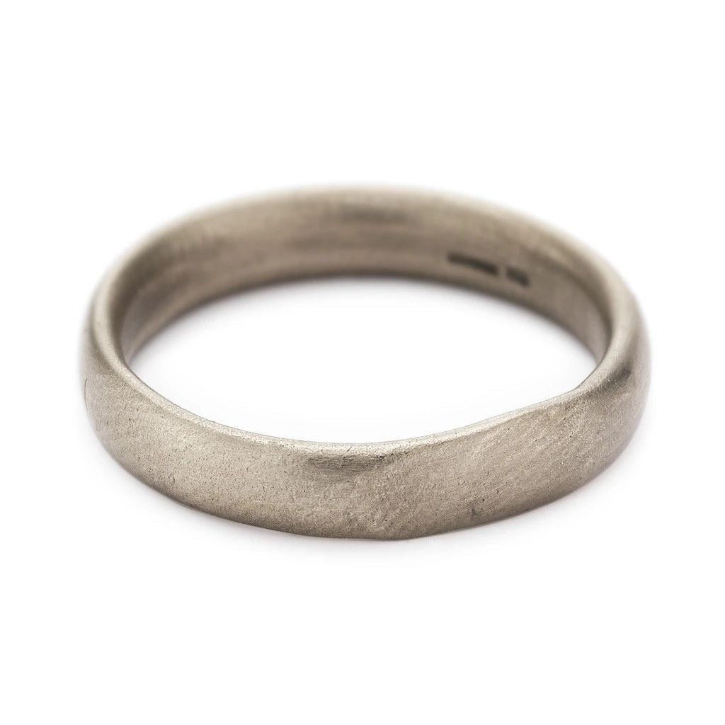 Oval Section Men's Wedding Band + White Gold
