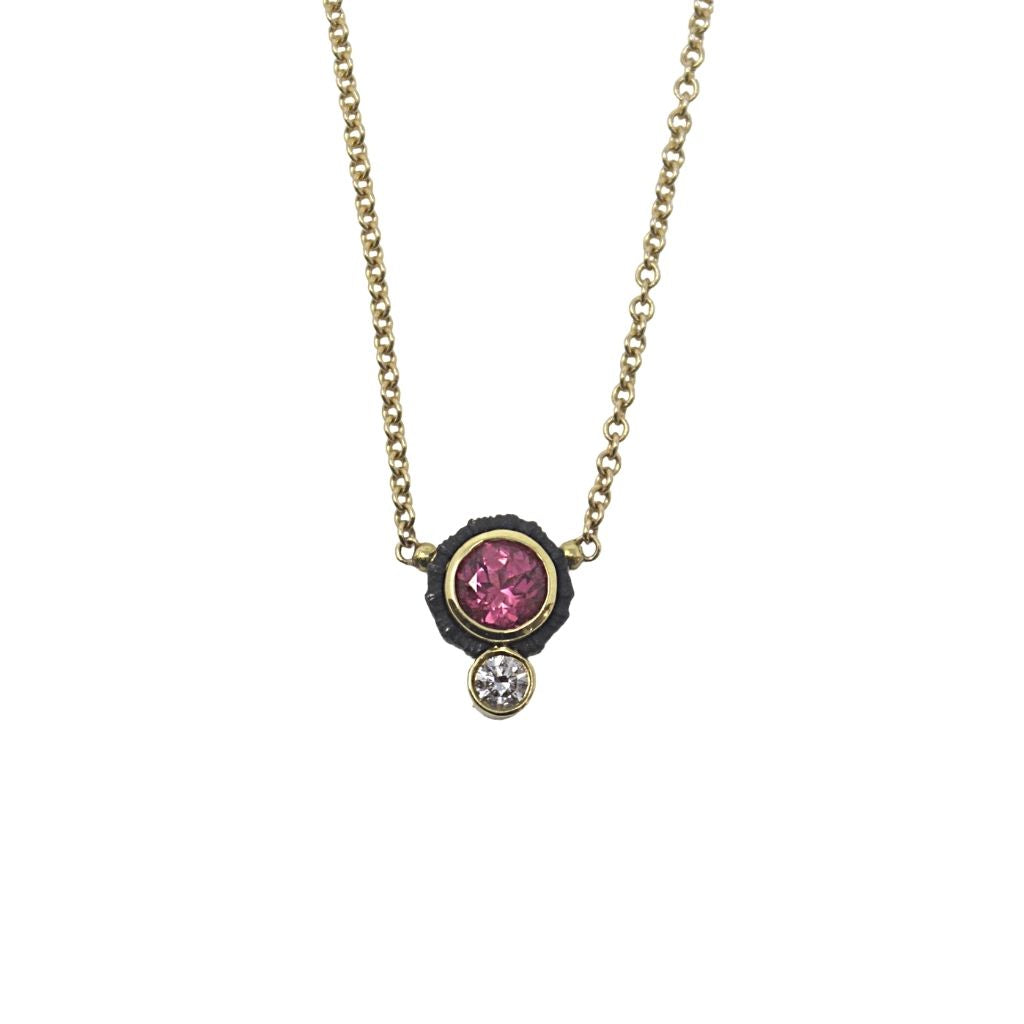 Chroma Two Stone Pendant + Peach Spinel + White Diamond