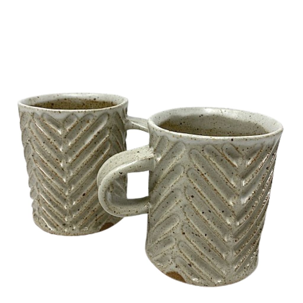 Handmade Ceramic Chevron Mug + Speckled White