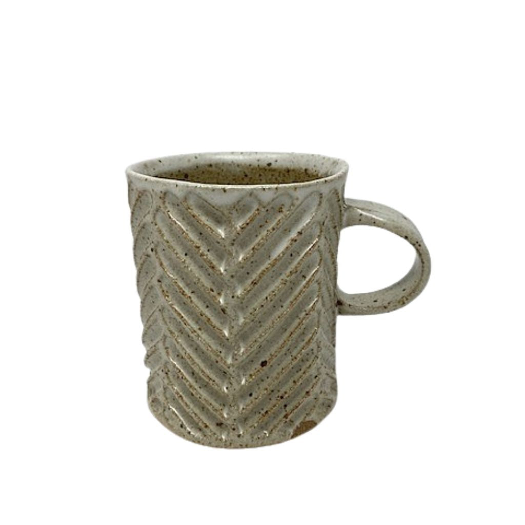 Handmade Ceramic Chevron Mug + Speckled White