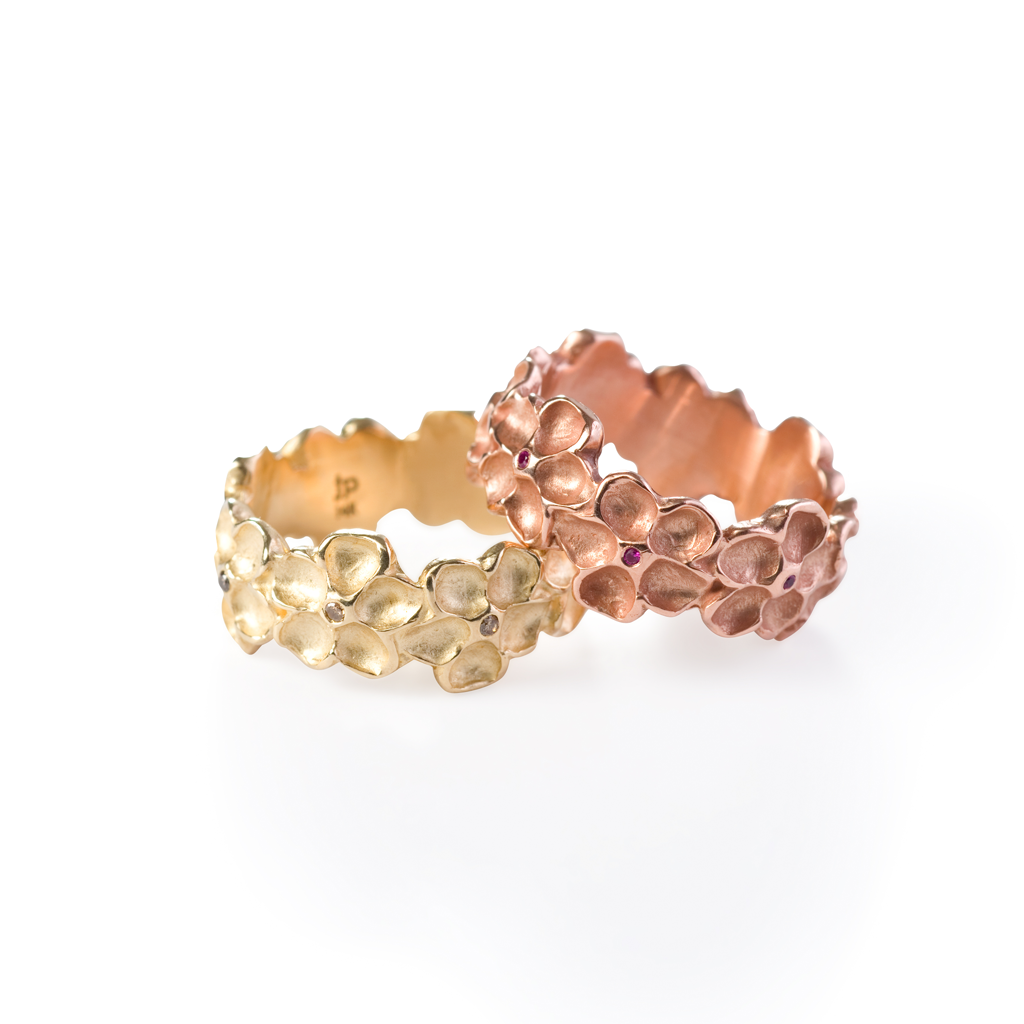Impatiens Wide Band Ring + 18k Gold + Cognac Diamonds
