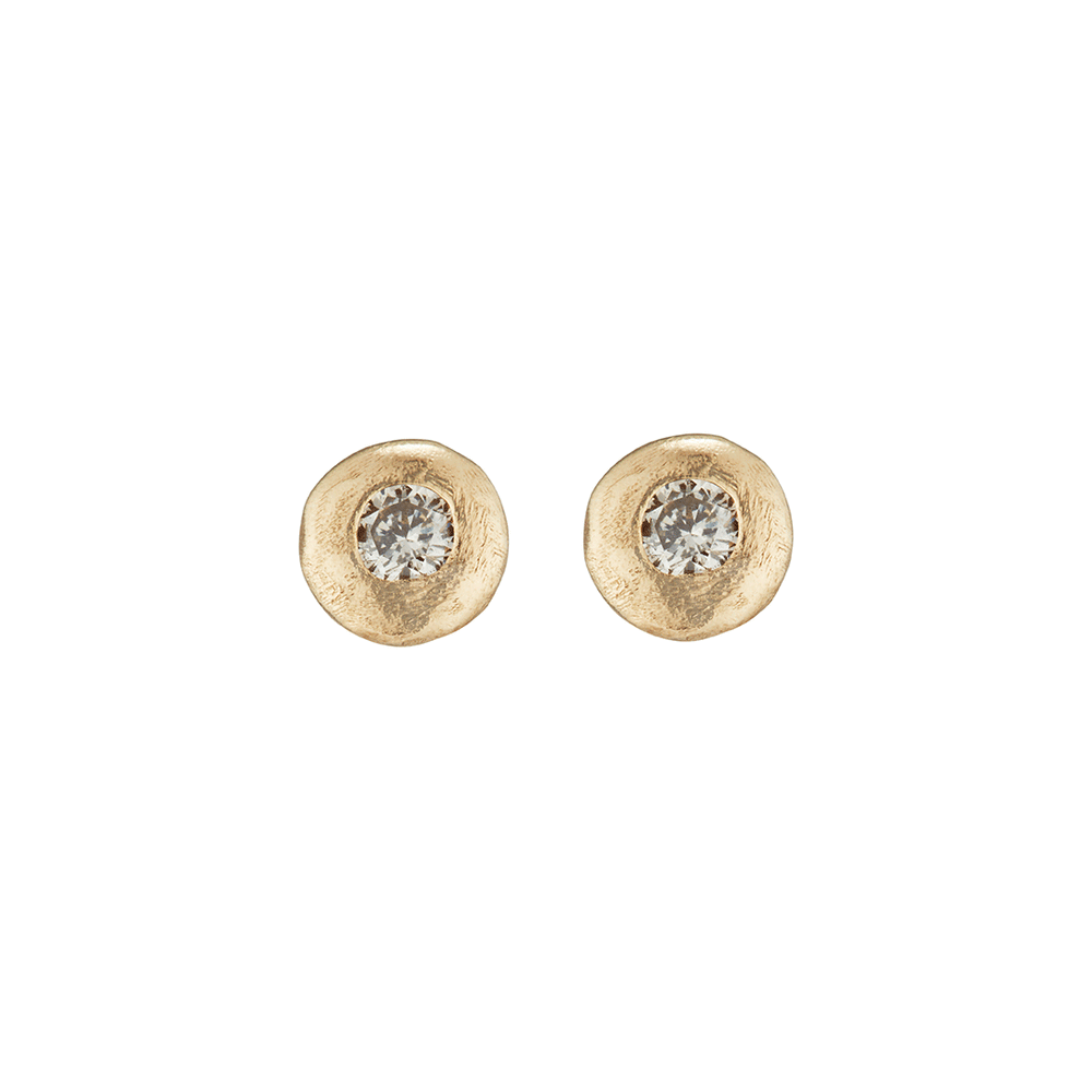 Disc Earrings Diamond Studs Gold Earrings - Diamond Pebble Disc 14K Gold Earrings 2024 - Diamond Stud Earrings - White Diamond Earrings