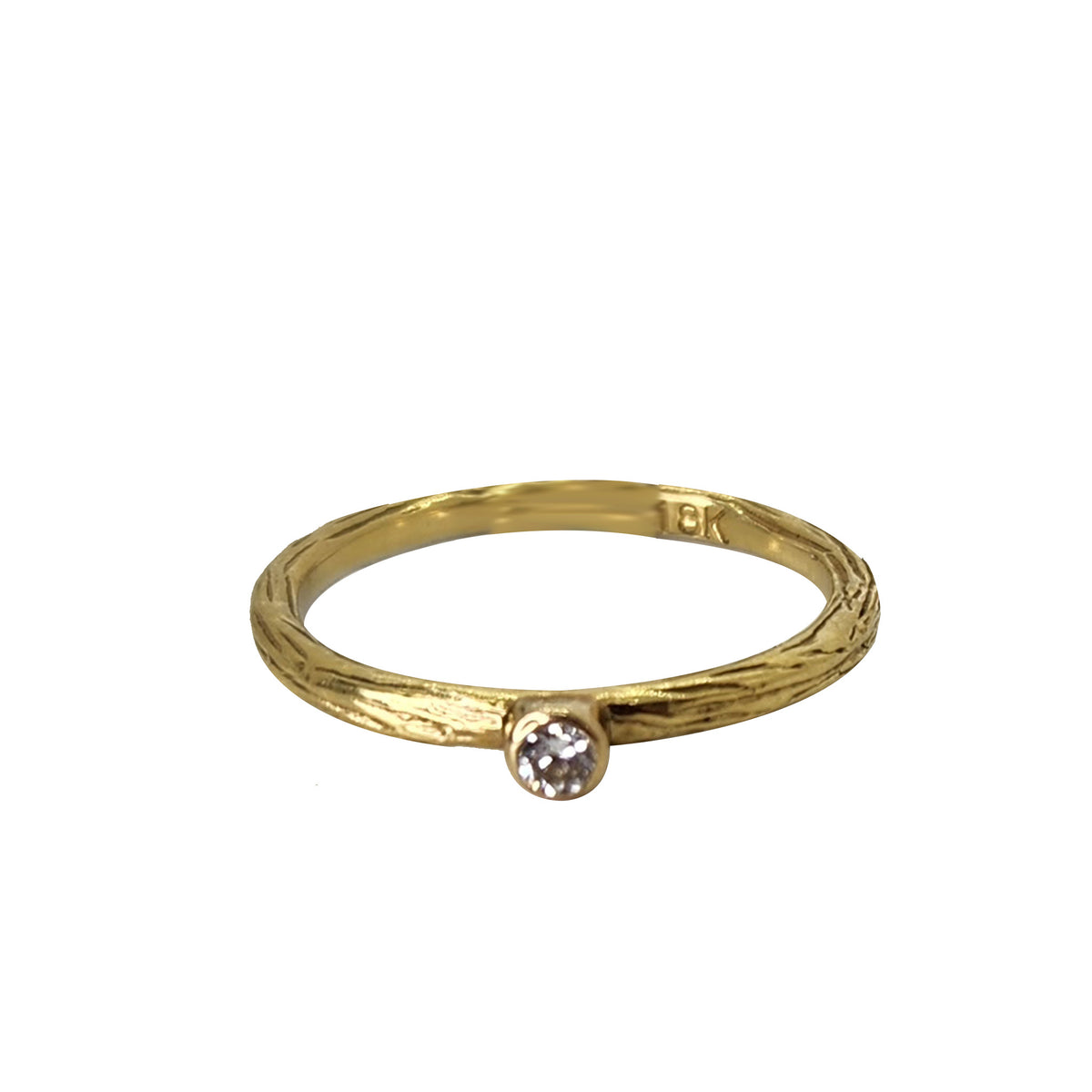 Pebble Stacking Ring + Diamond + 18k Yellow Gold