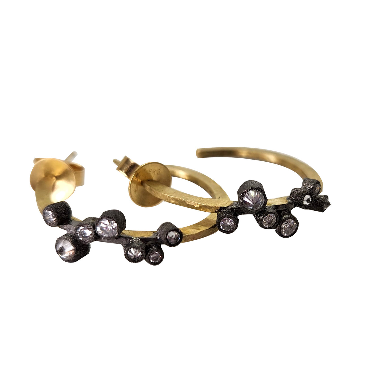 Yellow Gold Hoop Earrings with Inverted Diamonds