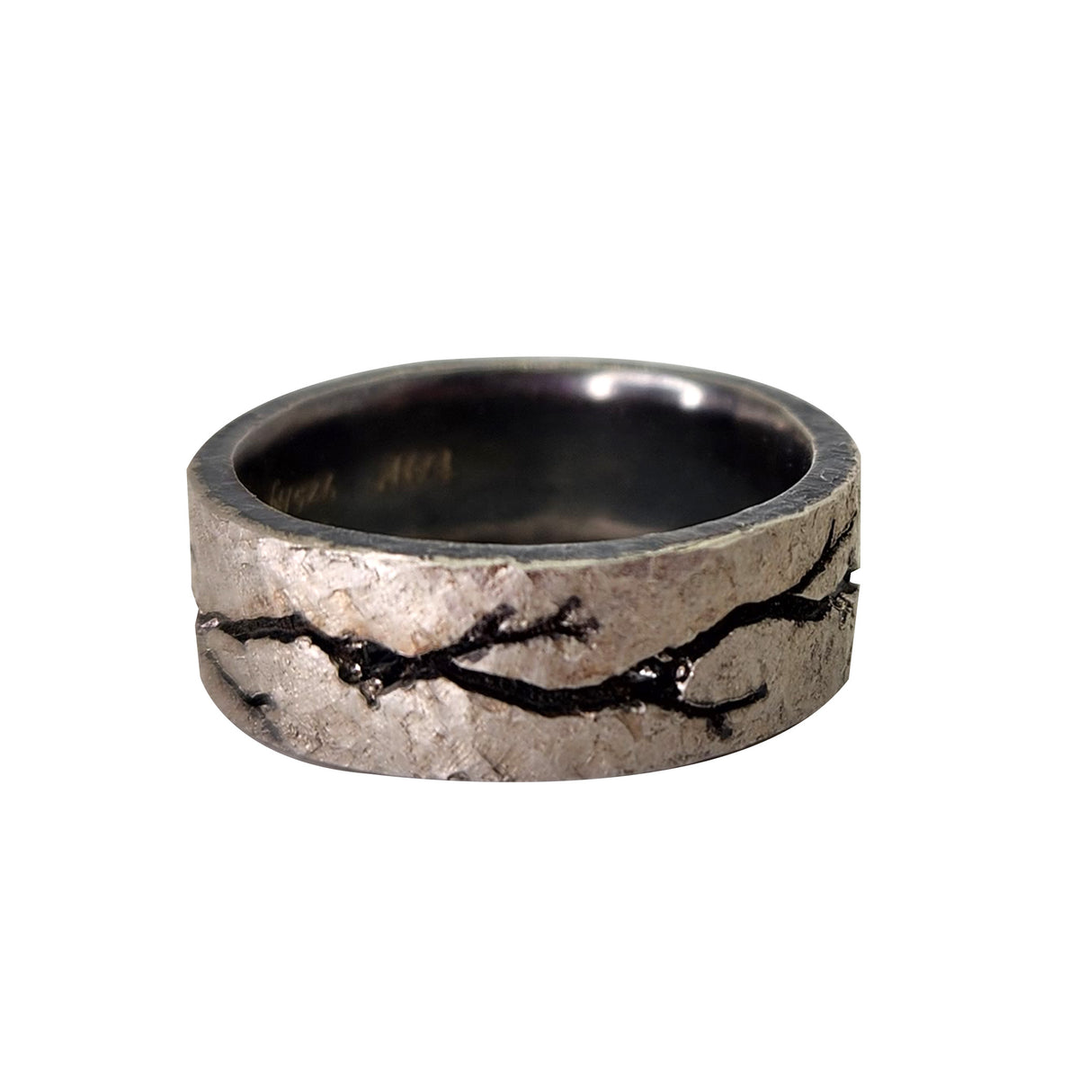 Platinum over Silver Band with Root Fissure + Black Diamonds