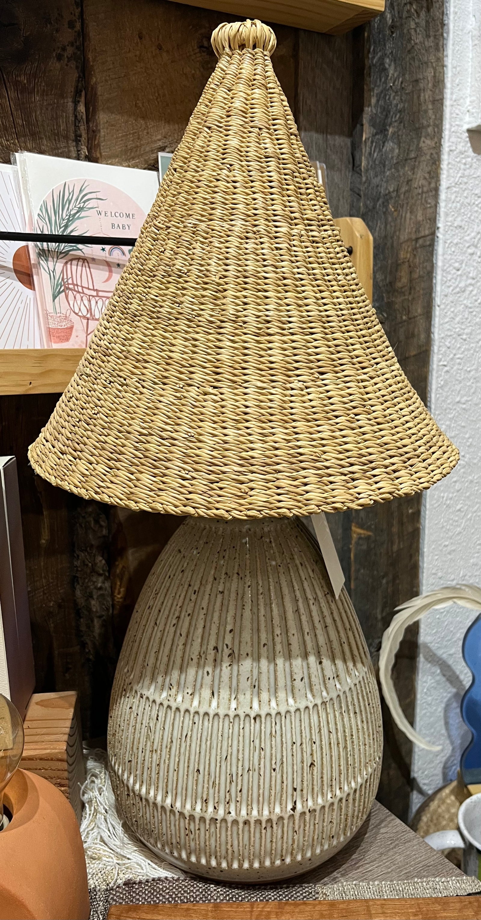 Column Carved + Ceramic Lamp (small cream)