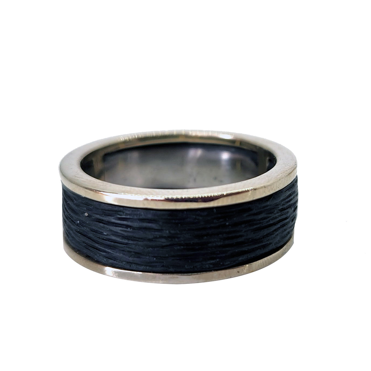 Pebble Heavy Wide Band with White Gold Rails