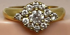 Vintage European Diamond + Yellow Gold Cluster Ring
