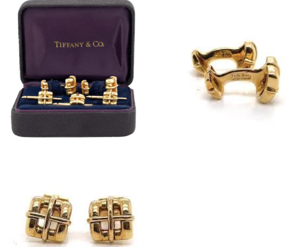 Vintage Tiffany & Co. 18k Yellow Gold Biscayne Square Cufflinks with Box