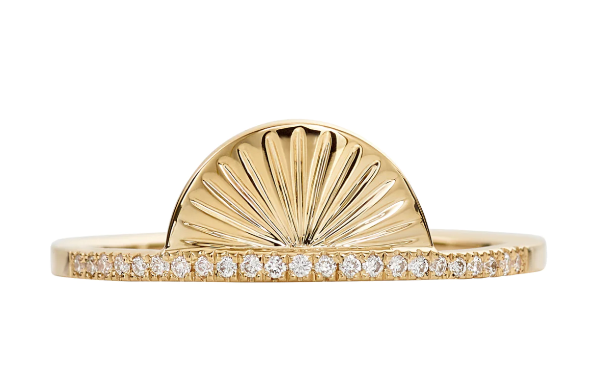 Golden Sundial + Brilliant Diamond Pave Ring