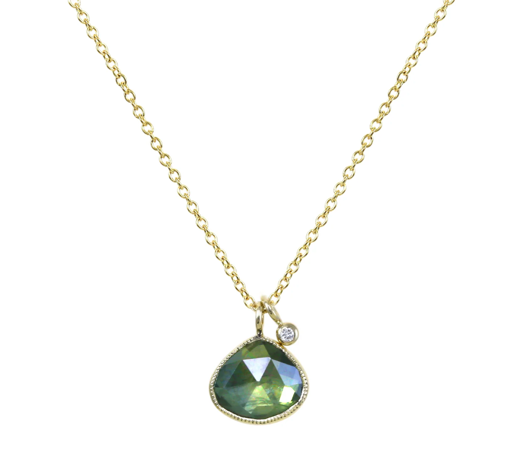 Freeform Green Sapphire Double Drop + Necklace