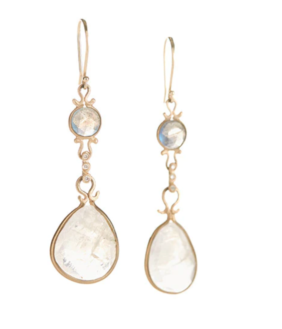 Asymmetrical Labradorite + Moonstone Earrings