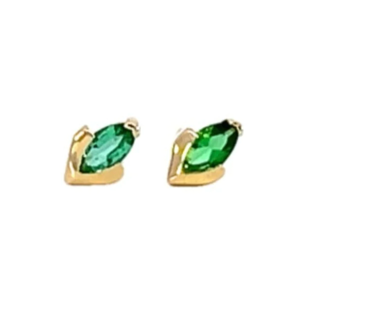 Marquise Stud Earrings + Emerald