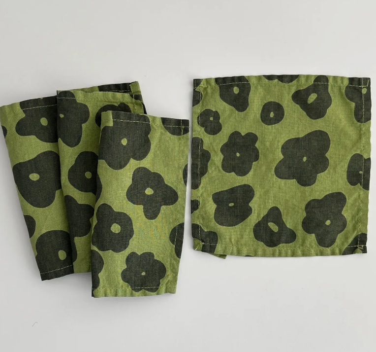 Cloth Cocktail Napkin + Black Moss