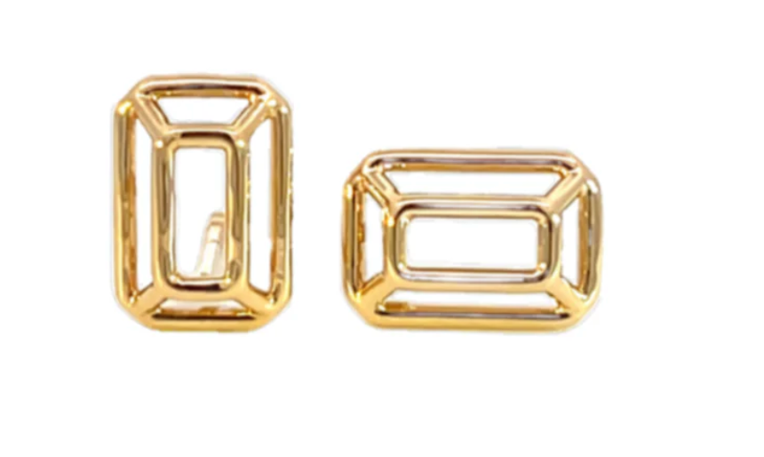 Mesa Emerald Shape + Gold Earrings