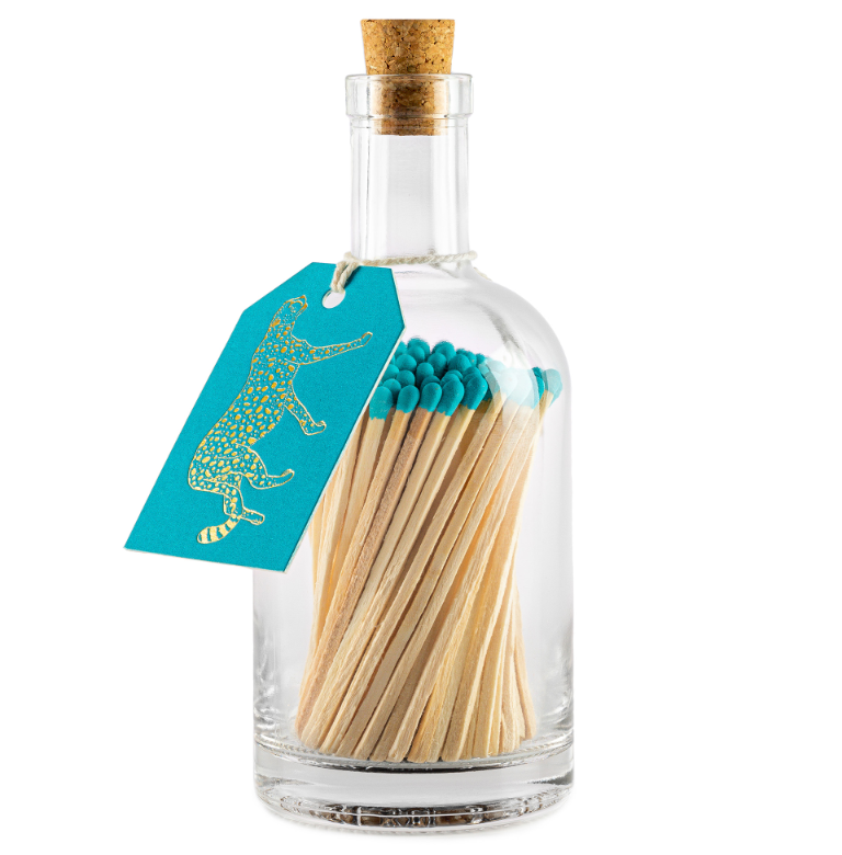 Cheetah Blue Glass Bottle + Matches