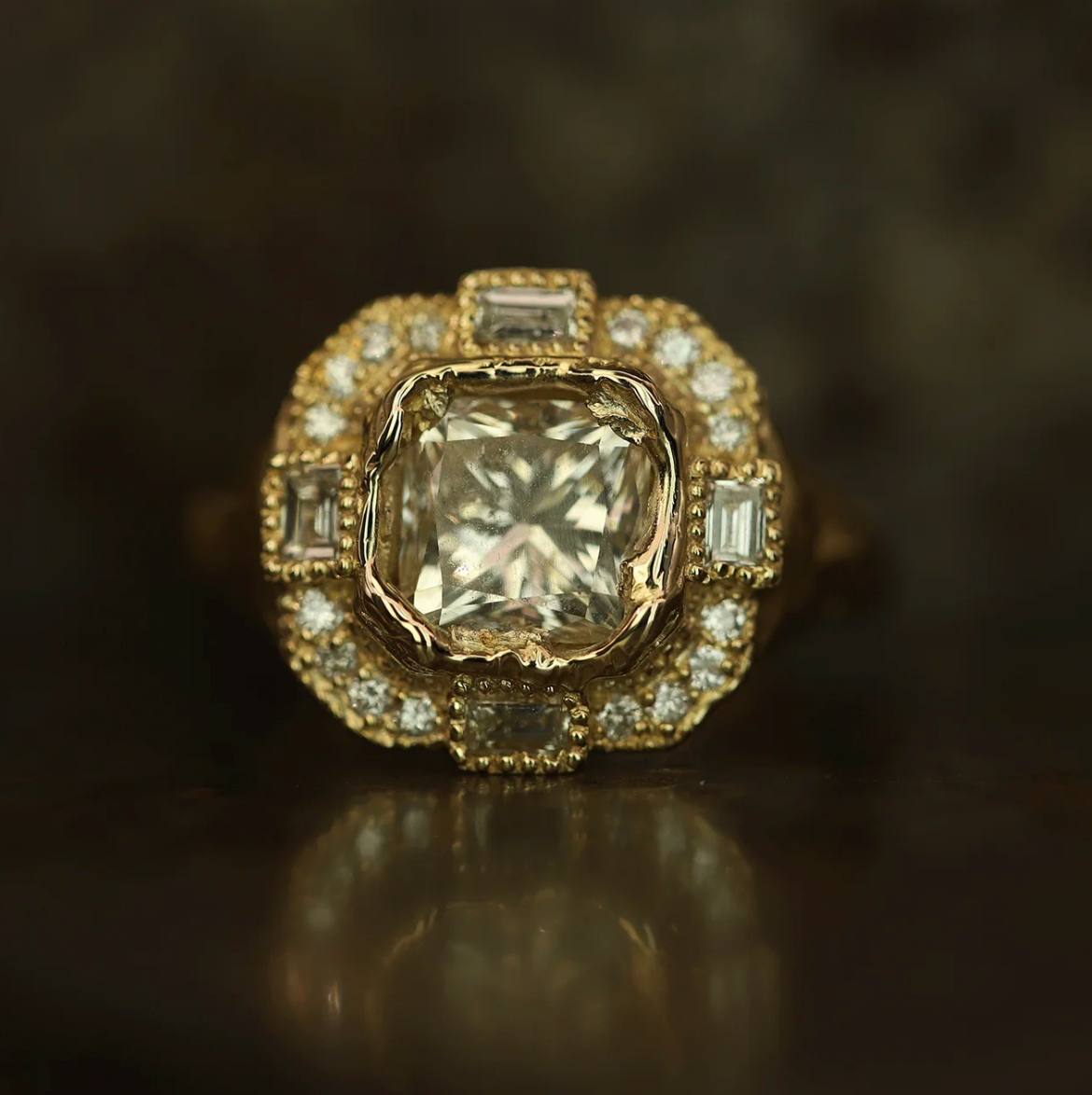 Armach Cushion Icy White Diamond + Cocktail Ring