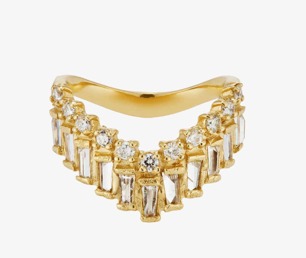 Armach Baguette & Round Diamond Extra Large V Shape + Scatter Ring