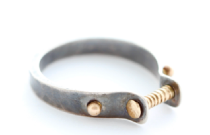Oxidized Silver + Gold Bar and Buttons Ring