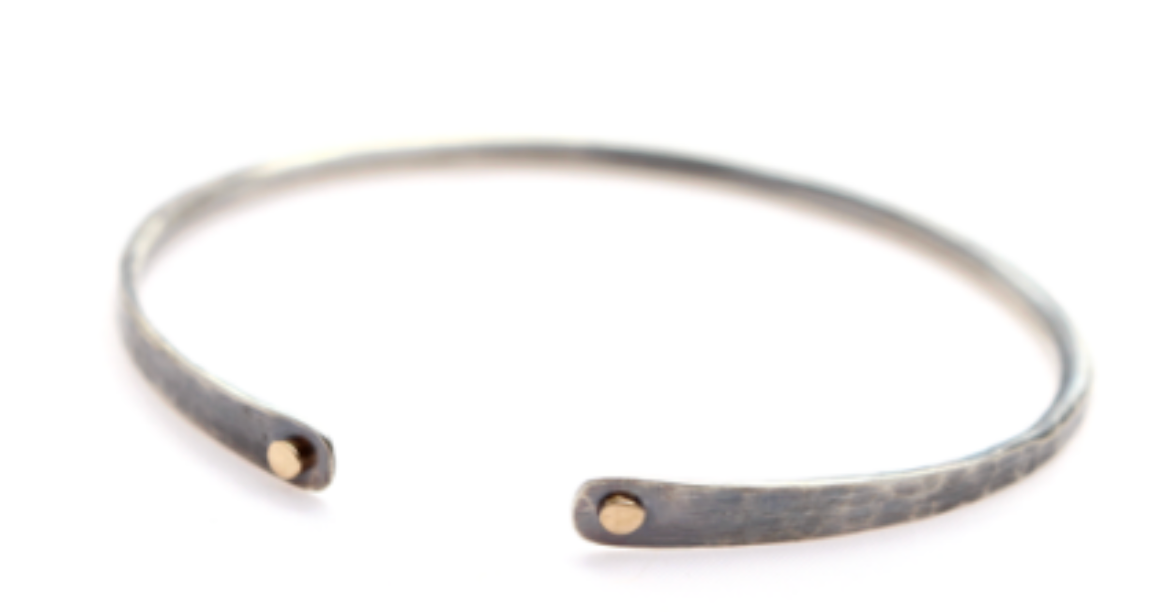 Oxidized Silver + Gold 2 Dot Bangle
