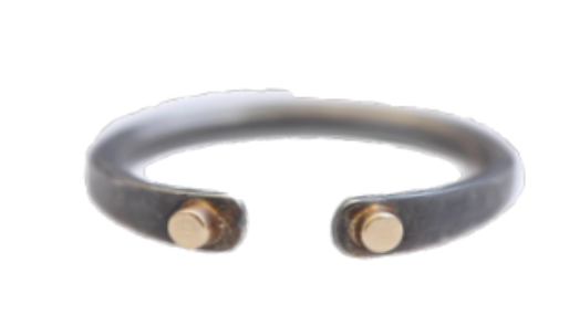 Flat Disc Gold + Oxidized Silver Open Ring