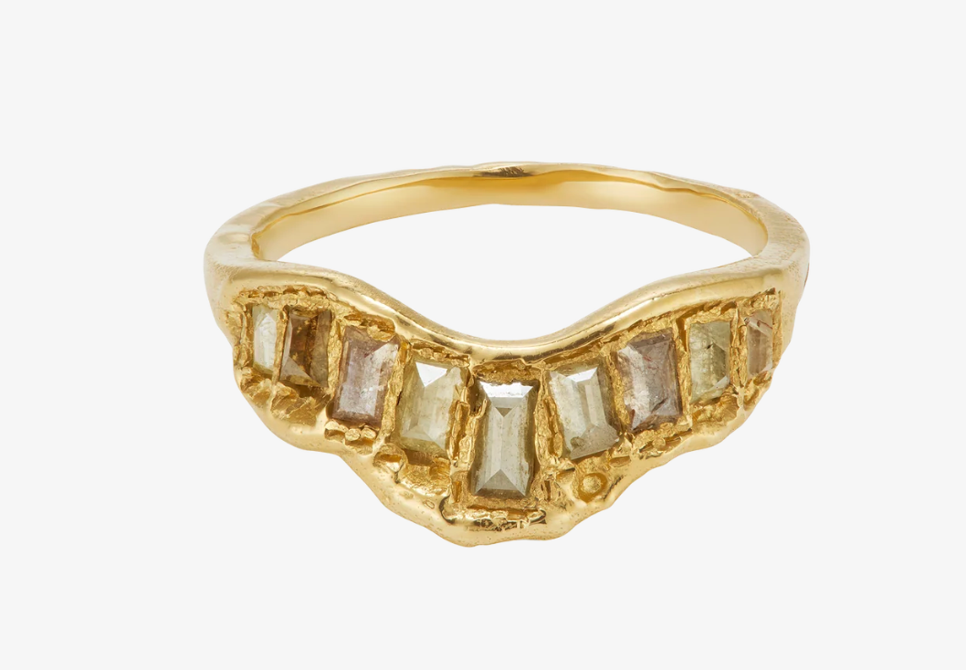 LXI OOAK Grey Baguette Diamond V Shape + Scatter Ring