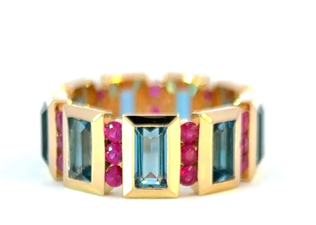 Float Ring - Ruby & London Blue Topaz