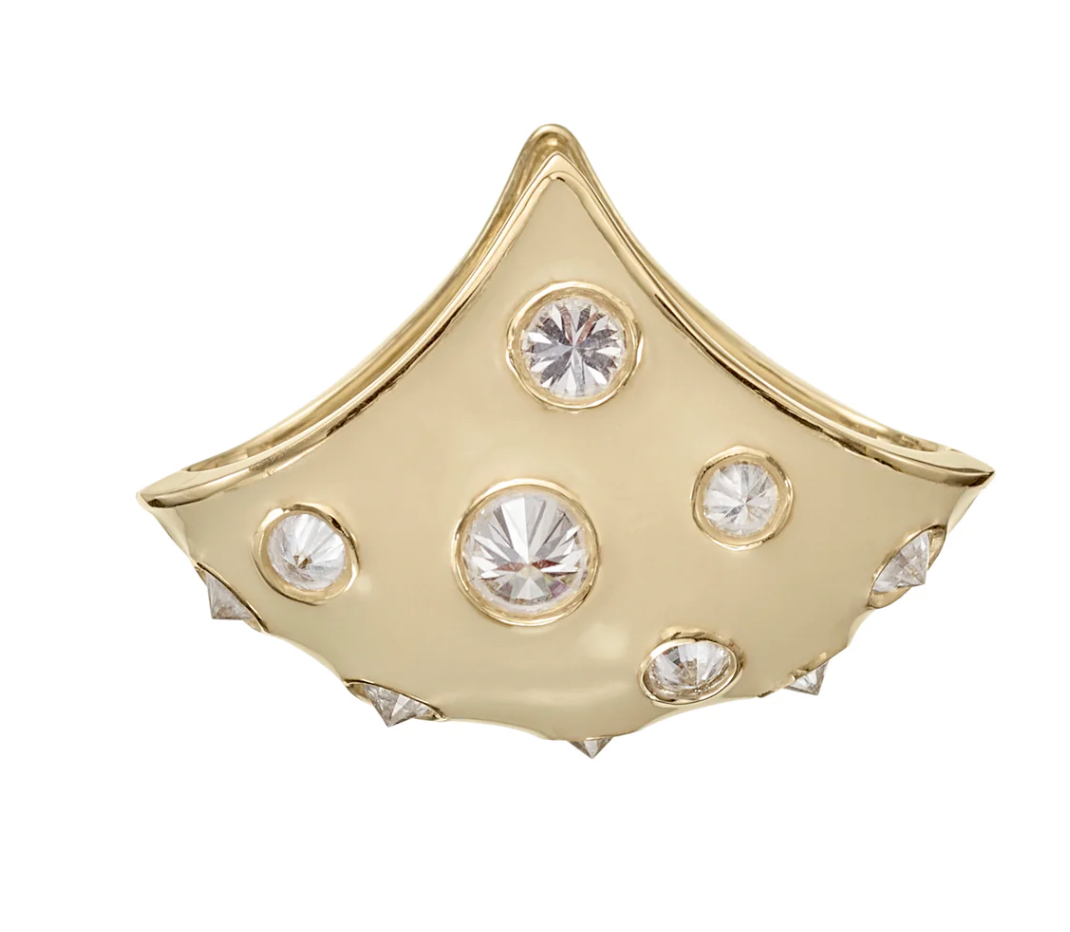 Enamel Reverse Set + White Diamond Fan Earrings