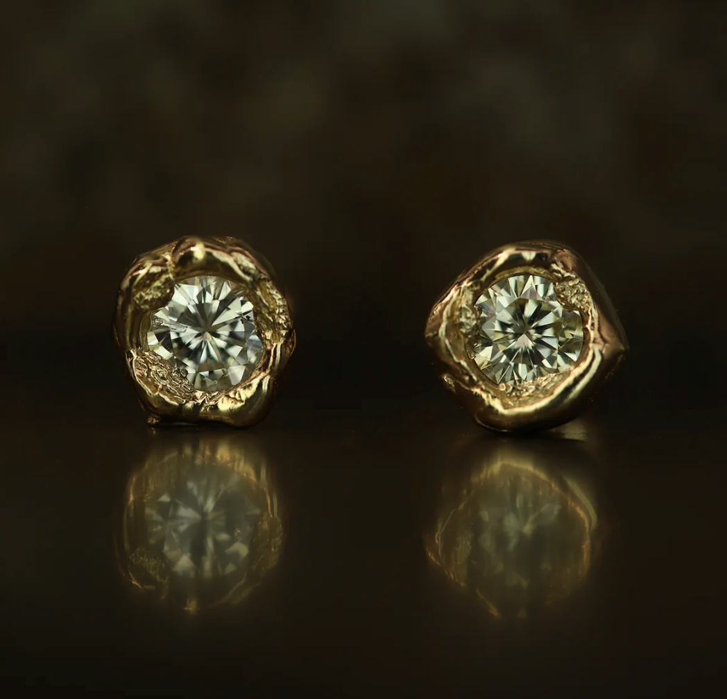 X 0.6ct Brilliant Cut Diamond Organic + Stud Earrings