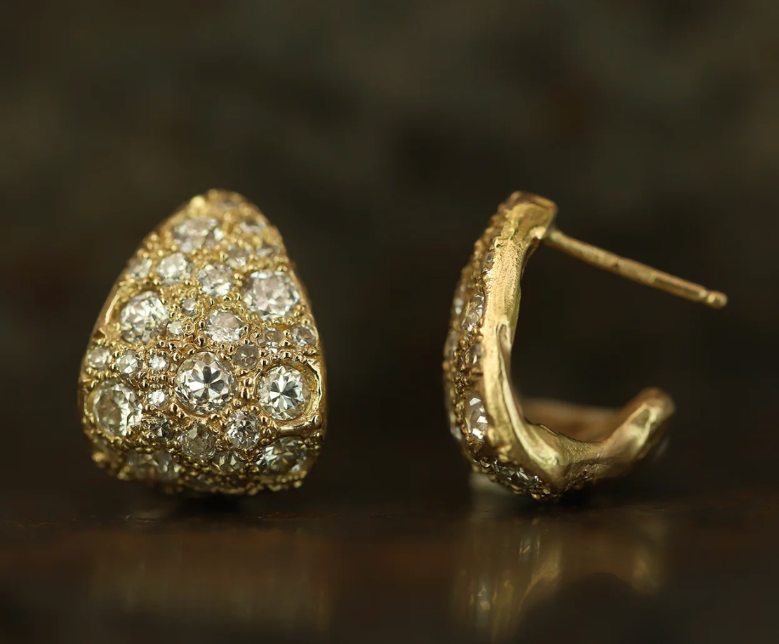 X Old Cut Diamond Wide + Huggie Hoop Earrings