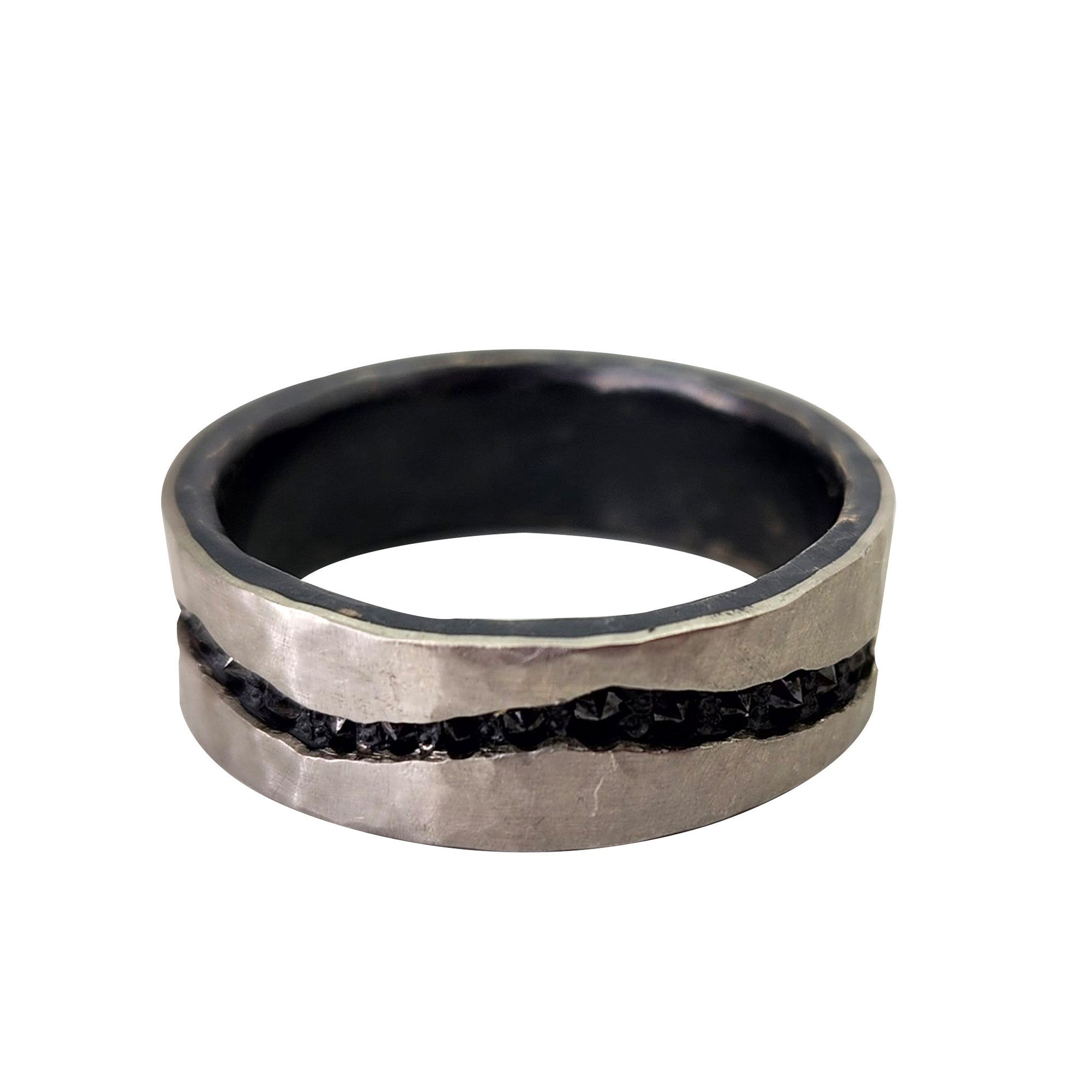 Platinum over a Siver Band with Inverted Black Diamonds