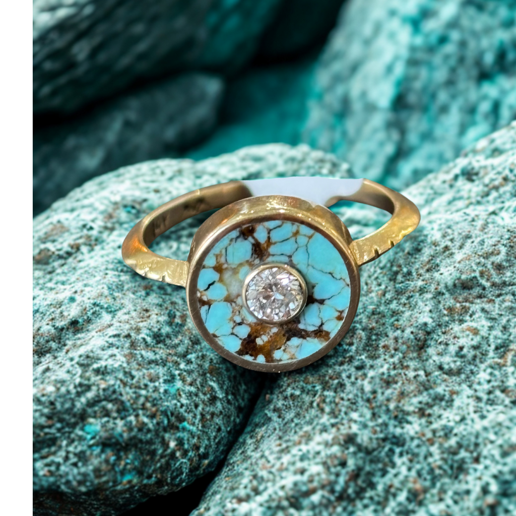 Cerclen Ring with Two Tone Turquoise + White Diamond