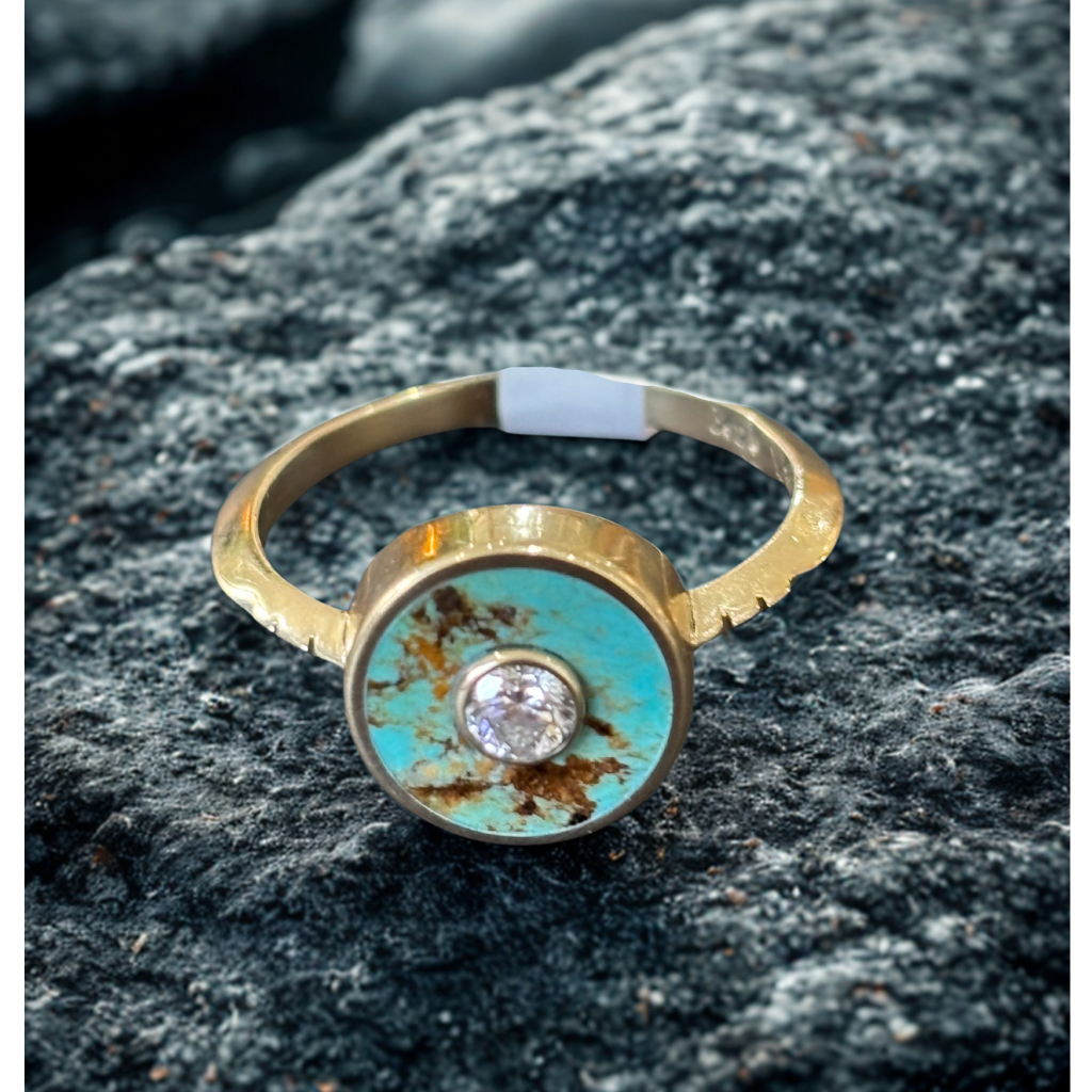 Cerclen Ring with Two Tone Turquoise + White Diamond