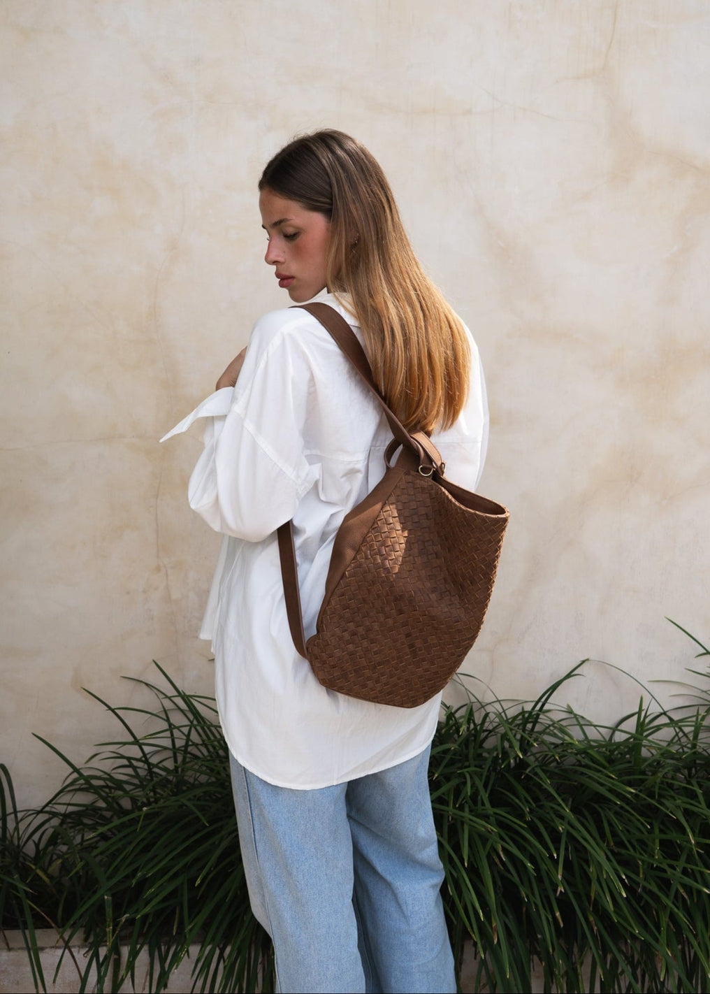 Woven Evra Tote - Dark Brown