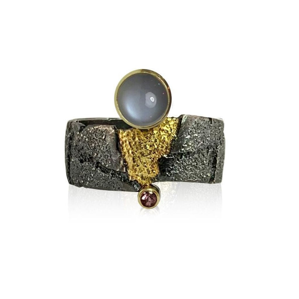 Narrow San Andres Ring + Moonstone + Pink Tourmaline